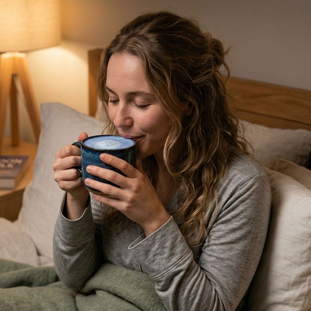 How to Use Blue Matcha to Lower Cortisol Before Bed