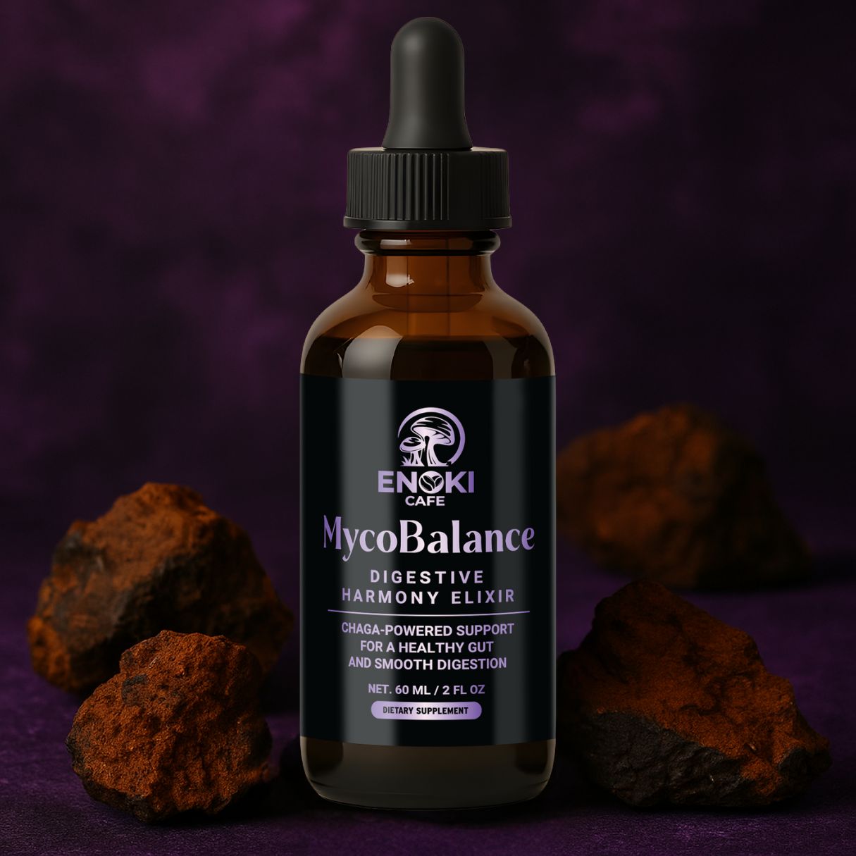 MycoBalance Chaga Mushroom Digestive Tonic Bottle – Enoki Cafe Wellness