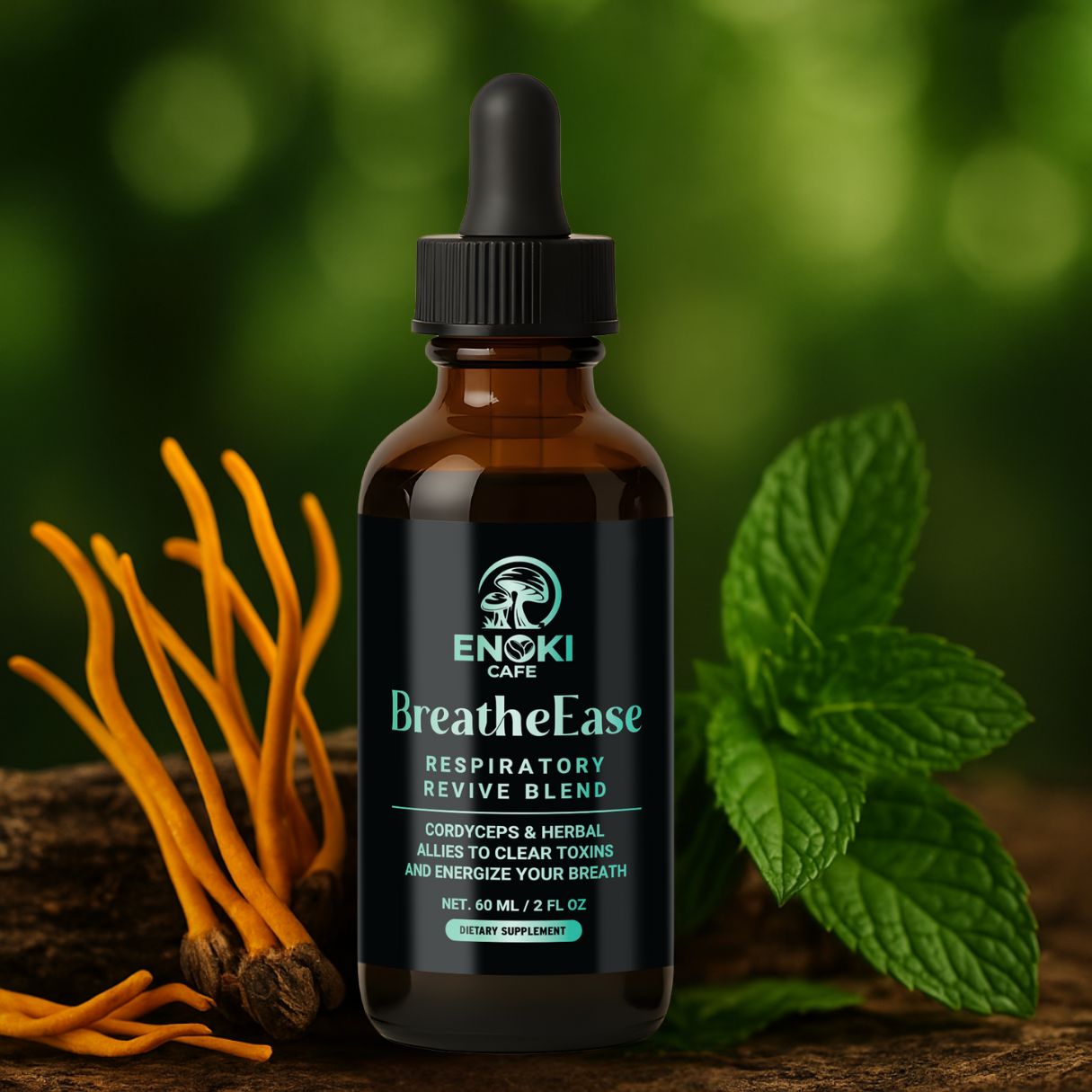 BreatheEase Cordyceps Lung Support Tonic Bottle – Enoki Cafe Wellness