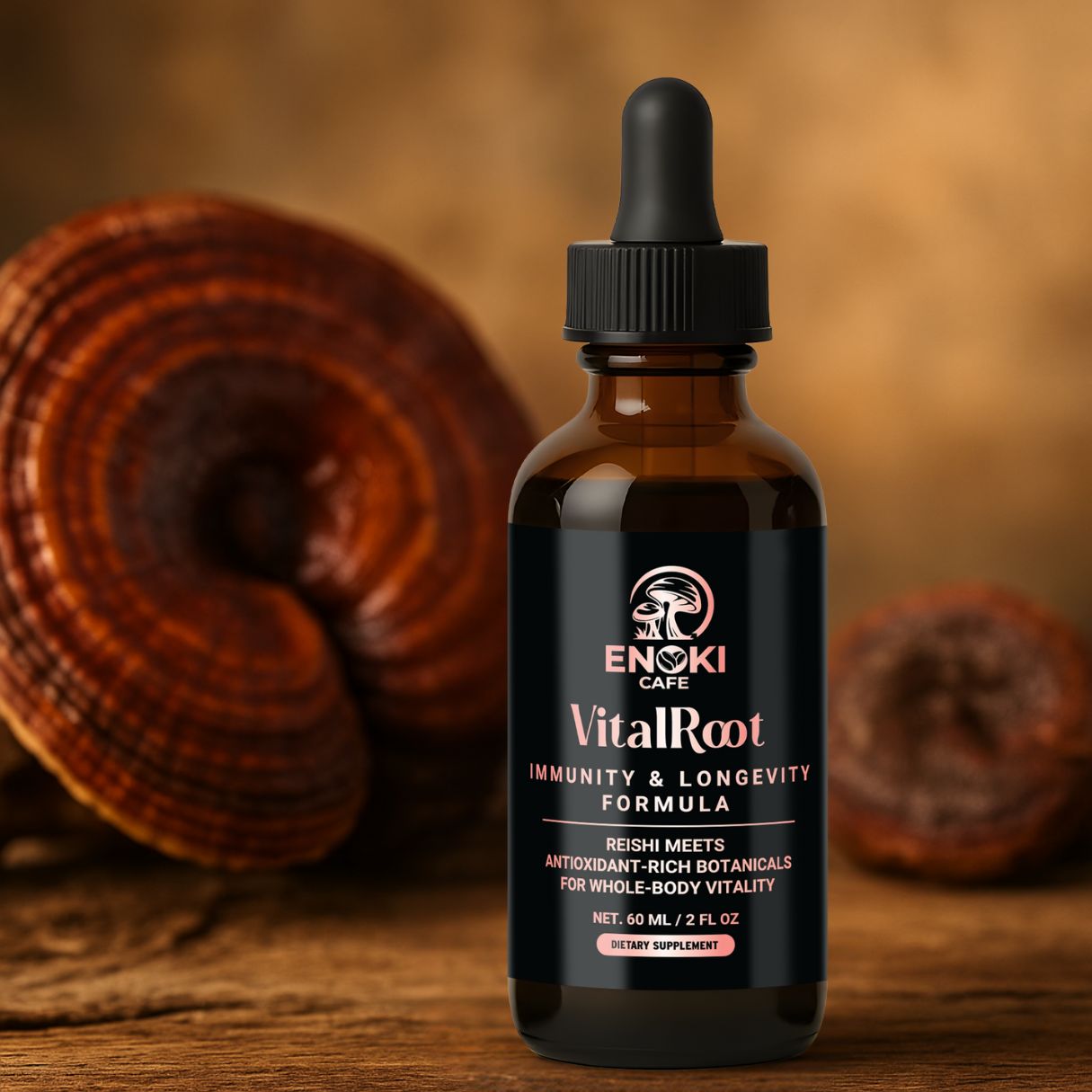 VitalRoot Reishi Mushroom Immunity Tonic Bottle – Enoki Cafe Wellness